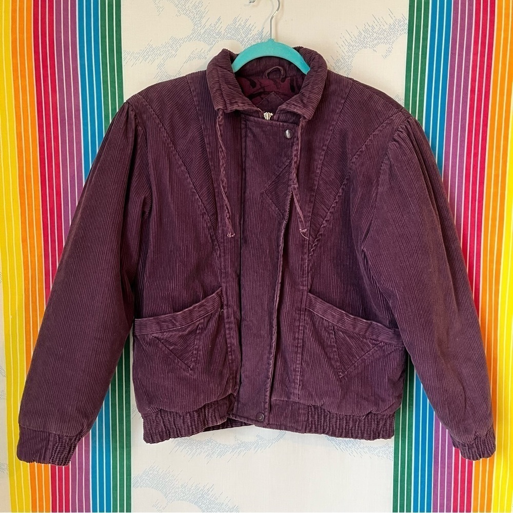 VINTAGE purple corduroy cotton crop bomber jacket extra small trendy puffer